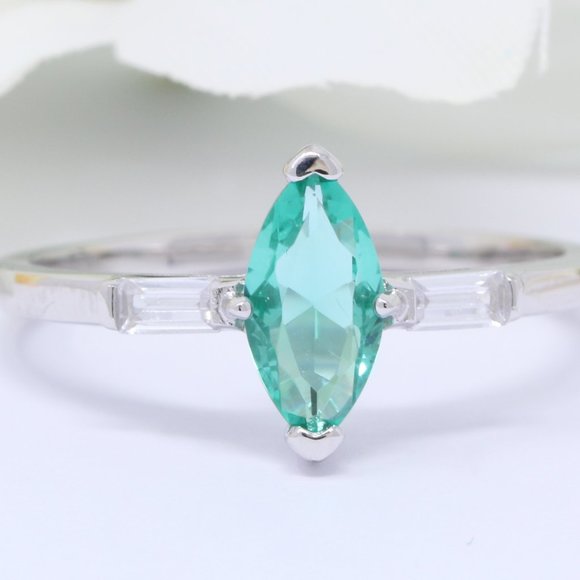 Three Stone Art Deco Marquise Paraiba Tourmaline C - Picture 1 of 3
